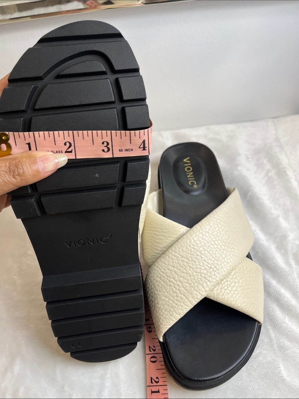 Vionic Ivory Leather Crisscross Slide Mules - Picture 12 of 12